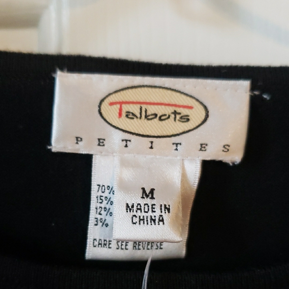 NWT Talbots Black Long Sleeve Sweater W/ Pearl Beaded Cuff Size: PM - Picture 2 of 12